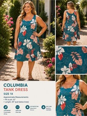 Columbia Teal & Coral Floral Tank Dress 1X